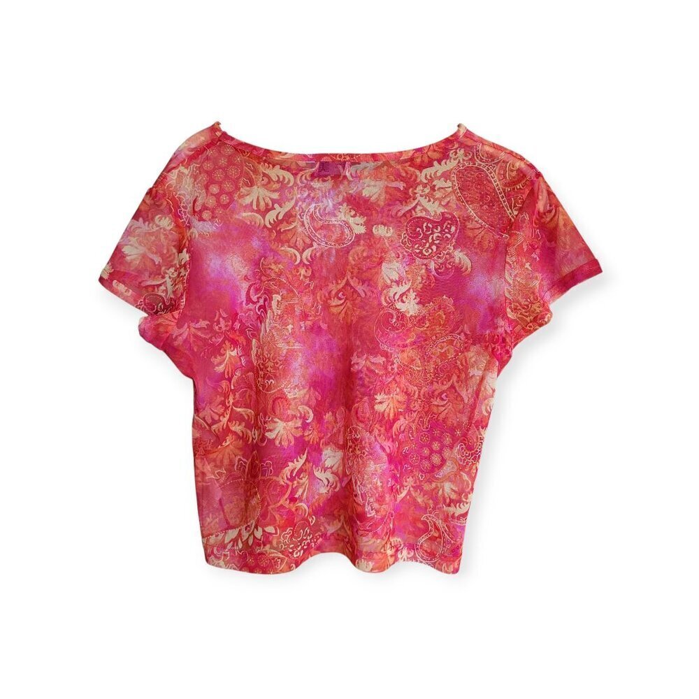 Vintage Y2K Babydoll Tee Red Orange Pink Semi-Sheer Flirty Early 2000s Top - Picture 3 of 7
